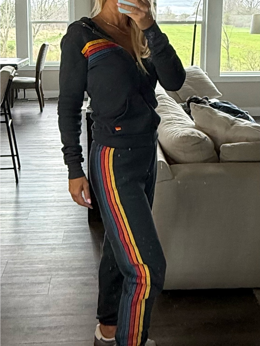 Aviator Nation Black Jogger Set with multi color Side Stripes - Picture 2 of 8